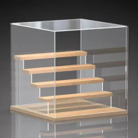 Solid Wood Step Figure Display Cabinet Transparent Acrylic Display Box For Toys, Car Models, Action Figures Storage And Display