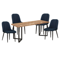 文創集 卡辛迪5尺實木餐桌皮革餐椅組合(一桌四椅組合＋餐椅二色可選)-150x70x75cm免組