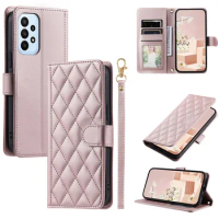 Checkered Leather Wallet Case For Samsung Galaxy A33 A53 A73 5G Lanyard Flip Phone Cover