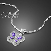 日韓版紫水晶蝴蝶吊墜項鏈女S925純銀鎖骨鏈簡約頸鏈飾品生日禮物