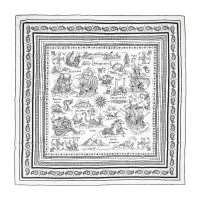 【Hermes 愛馬仕】Tatouages Marins Bandana 140 cm手工捲邊喀什米爾與真絲混紡方巾(白/黑)
