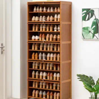 LOYALHEARTDY 10 Tier Tall Bamboo Shoe Storage Cabinet, Free Standing Shoe Shelf Storage Rack with Flip Doors,Shoes Heels Storage