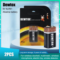 2PCS Dewtox 9V Battery 6F22 CR9V ER9V 6LR61 for Multimeter Microphone Thermometer Toy Remote Control Carbon Zinc Batteries