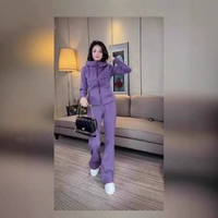 春秋季氣質高級感小香風紫色休閒運動拉鏈衛衣直筒褲套裝兩件套女