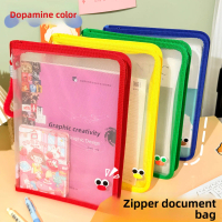 Dopamine Zipper File Bag Large Capacity A4 Transparent Test Paper Bag Ins Student Test Paper Textboo