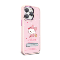 【apbs】三麗鷗 iPhone 15 14系列 軍規防摔鋁合金鏡頭框立架手機殼(遇見凱蒂-粉框)
