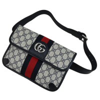 【GUCCI 古馳】Ophidia 經典雙G LOGO印花三用後背包胸口包腰包(黑邊)