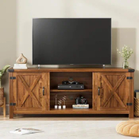 Modern TV Stand for 65 Inch,Two Barn Doors and Storage Cabinets,TV Console Table Media Cabinet