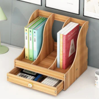 Organizers Storage File Shelves Simple Wood Desk Organizer Stationery Creative Multilayer Bookshelf With Drawer