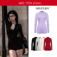 Jumpsuit nữ cổ bẻ tay dài, ôm dáng màu đen, tím, chất liệu thun gân, co giãn Mallorie SIS-CLUB |  SI
