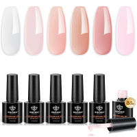 modelones Builder  Set 6 Colors 8-in-One Jelly Nude Pink Hard Builder Base Gel in a Bottle  Strength
