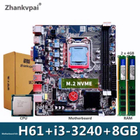 H61 LGA1155 Desktop Motherboard For Intel Set With Core Duo 3.3GHZ Cpu i3-3240 DDR3 8GB Memory Computer Mainboard Assemble M.2