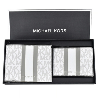 展示品MK MICHAEL KORS GIFTING燙銀LOGO織帶設計PVC對折名片短夾禮盒(白)