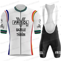 Frisol cycling Jersey Set Retro Cycling Clothing Men Road Bike Shirt Suit Bicycle Bib Shorts MTB Maillot Ciclismo Ropa