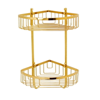 蒙特 黃銅雙層角籃浴室置物架 衛生間帶雙鉤轉角架壁掛打孔安裝