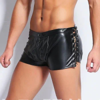 Mens Metallic Shiny Underpant Boxer Shorts Lace up Underwear Brief Bikinis