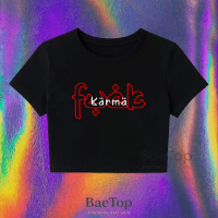 BaeTop Crop Top Karma Babytee Y2K CROPTOP Hitam Putih Baju Wanita Retro Minimalist Cotton Combed 24s
