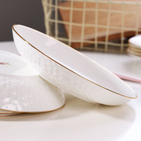 可微波爐金邊碟子家用深盤子餐盤菜盤湯盤骨瓷創意圓形陶瓷碟子