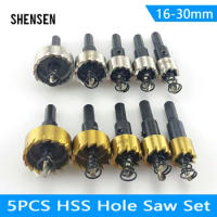 5Pcs 16-30mm HSS Hole Saw Set Titanium Coated Drill Bit Drilling Crown for Metal Alloy Stainless Steel Wood Cutting Tool