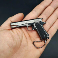 Creative New Product 1:3 Damascus Pattern Gun Color 1911 All Metal Gun Model Toy Keychain Pendant