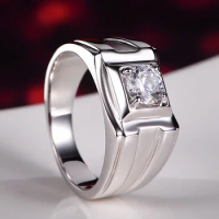 100%925 sterling silver plated white gold ring men's real ring free shipping