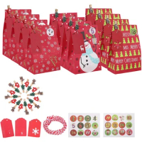 24 Gift Bags Set, Kraft Paper Bags To Fill, Christmas Advent Calendar For Sweets And Weddings
