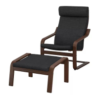 POÄNG 扶手椅及腳凳, 棕色/hillared 碳黑色