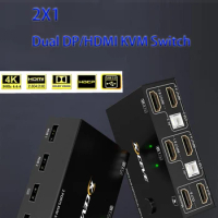 Game Live Streaming 2X1 Dual DP/HDMI-compatible KVM Switch Plug and Play Multi-function Docking HDMI-compatible Splitter Switch