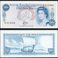 1979 Isle of Man 50 Pence Original Notes UNC (Fuera De uso Ahora Collectibles)