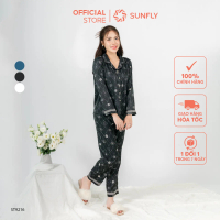 Bộ pijamas nữ lụa satin jacquard ht áo dài quần dài ST9216