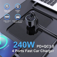 Ubigbuy 240W Car Charger PD 3.1 140W PPS 45W Super Fast Charging USB C Car Phone Adapter for MacBook Pro iPhone Samsung Laptops