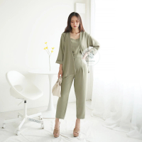Bless Hana 3 in 1 Set Blazer Lengan 3/4 Celana Panjang Crinkle setelan formal Wanita Atasan Simple  