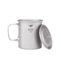 【Keith】純鈦單層鈦杯 / 折疊手把 / 400ml 附鈦杯蓋(Ti3203)
