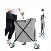 Custom Logo Portable Shopping Cart Trolley Bag Food Folding Shopping Trolley Cart