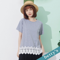 betty’s貝蒂思　條紋拼接蕾絲短袖上衣(淺灰色)