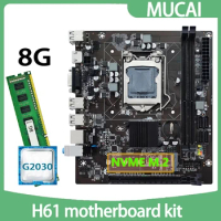 MUCAI H61 Motherboard DDR3 8GB 1600MHZ RAM Memory With Intel Pentium G2030 CPU Processor And LGA 1155 Kit Set PC Computer