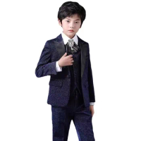 Children Elegant Jacket Vest Pants Photography Suit Boys Piano Ceremony Costume Kids Birthday Wedding Party Stage Tuxedo Dress