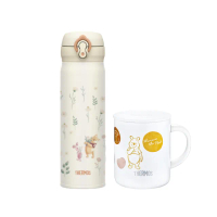 【THERMOS膳魔師】momo獨家小熊維尼花園篇輕量彈蓋保溫瓶500ml+不鏽鋼真空杯350ml(JNL-502WP+JDG-350WP)