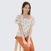 เสื้อเบลาส์ AM-B888 IGPU22-4 โคโม่ชีราเม้นท์ แขนสั้น อ๊อฟไวท์