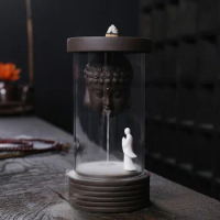 Buddha Monk Backflow Incense Burner Windproof Incense Holder Censer Aromatherapy Diffuser Creative Ornament Home Zen Decar