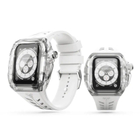 【Y24】Apple Watch 45mm 透明/銀色 尼龍防水錶殼/矽膠錶帶(SILVERLAKE45)