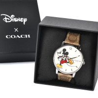 COACH Disney 米奇聯名款 經典滿版LOGO時尚中性手錶(40mm)-卡其色