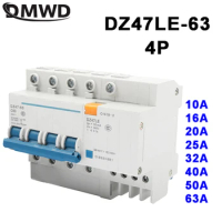 DZ47LE-63 4P 10A 16A 20A 400V~ 25A 32A 40A 50A 63A 50/60HZ Residual Current Circuit Breaker Over Current Leakage Protection RCBO