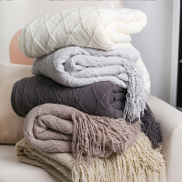 Nordic Knitted Shawl Sofa Blanket with Tassels Scarf Sofa Emulation Fleece Throw Blanket Blankets Bed End Decor Drop Ship