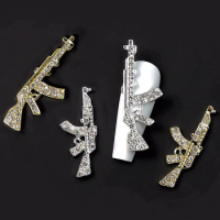 5PCS Full Rhinestones Luxury Alloy Gun Nail Charms Accessories Firearms AK47 For Manicure Decor Nails Decoration Supplies Parts