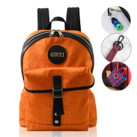 【GUCCI 古馳】新版經典雙G LOGO緹花前口袋休閒旅用包後背包(橘 買就送BV隨機吊飾鑰匙圈)