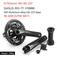 Prowheel Mountain Bike Crankset Hollow Integrated Crankset 10/11/12 Speed 28/38T 22/30/40T 36T Sprocket Road Bike Chainring