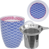 《Tokyo Design》附蓋濾茶馬克杯(圖騰藍325ml) | 濾茶器 水杯 午茶杯 咖啡杯
