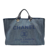 【二手名牌BRAND OFF】CHANEL 香奈兒【再降價】藍色 尼龍 帆布 編織 沙灘 Deauville 兩用 托特包