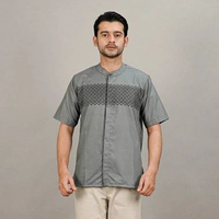 Swipe Up Kemeja Koko Pria Modern Katun Fit Lengan Pendek Motif Harun Grey 2XL Harun Grey PD